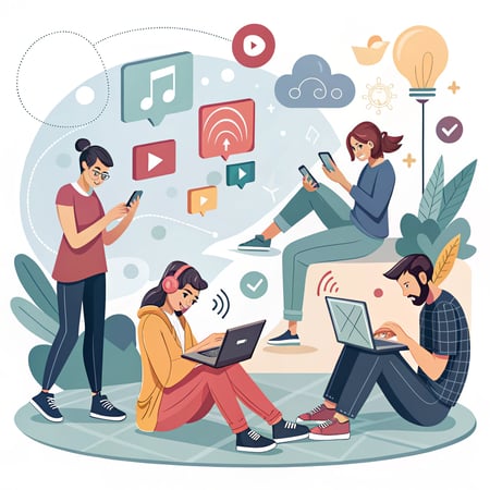 boys and girls on phone creating content